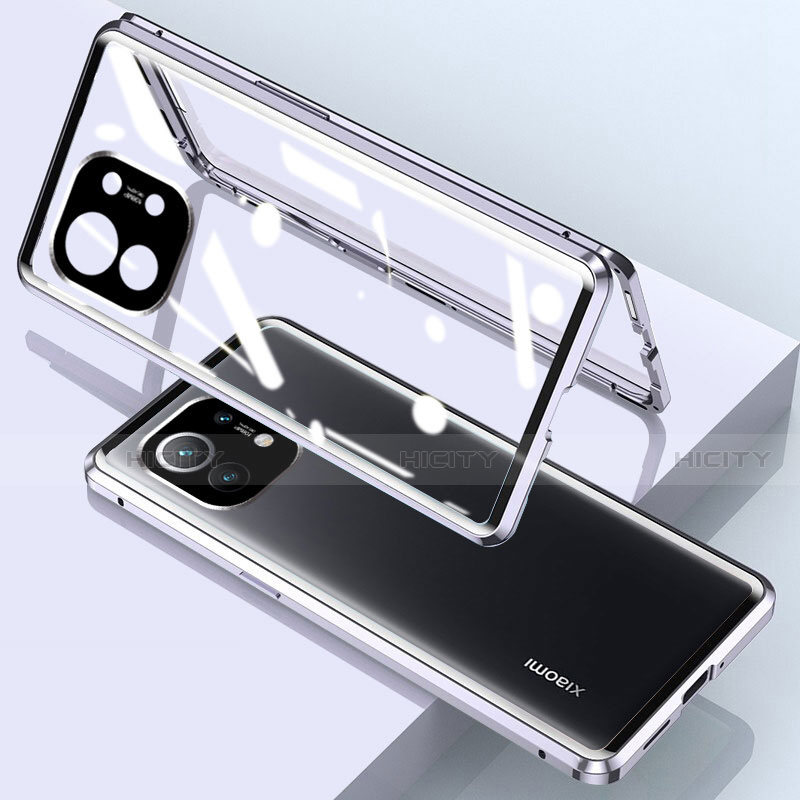 Coque Rebord Bumper Luxe Aluminum Metal Miroir 360 Degres Housse Etui Aimant pour Xiaomi Mi 11 5G Argent Plus
