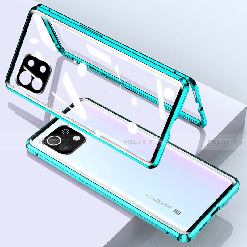 Coque Rebord Bumper Luxe Aluminum Metal Miroir 360 Degres Housse Etui Aimant pour Xiaomi Mi 11 5G Vert Plus