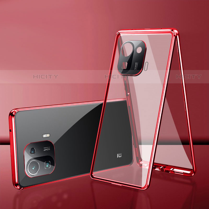 Coque Rebord Bumper Luxe Aluminum Metal Miroir 360 Degres Housse Etui Aimant pour Xiaomi Mi 11 Pro 5G Rouge Plus