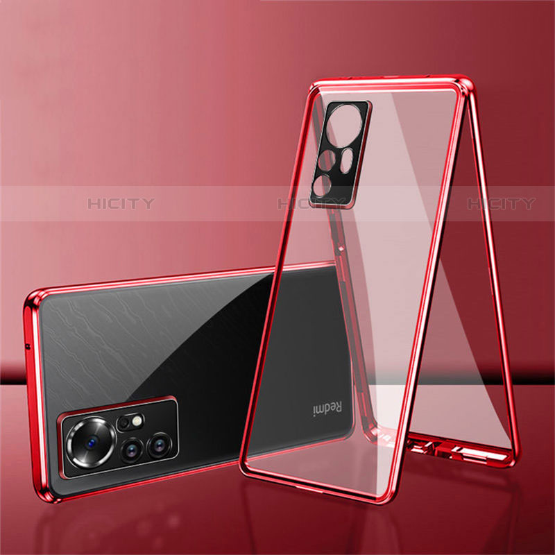 Coque Rebord Bumper Luxe Aluminum Metal Miroir 360 Degres Housse Etui Aimant pour Xiaomi Mi 12 Pro 5G Rouge Plus
