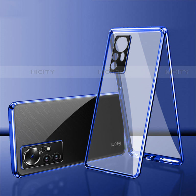 Coque Rebord Bumper Luxe Aluminum Metal Miroir 360 Degres Housse Etui Aimant pour Xiaomi Mi 12S Pro 5G Bleu Plus