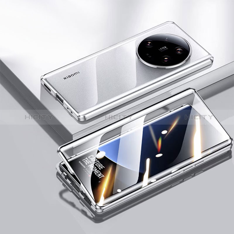 Coque Rebord Bumper Luxe Aluminum Metal Miroir 360 Degres Housse Etui Aimant pour Xiaomi Mi 13 Ultra 5G Argent Plus