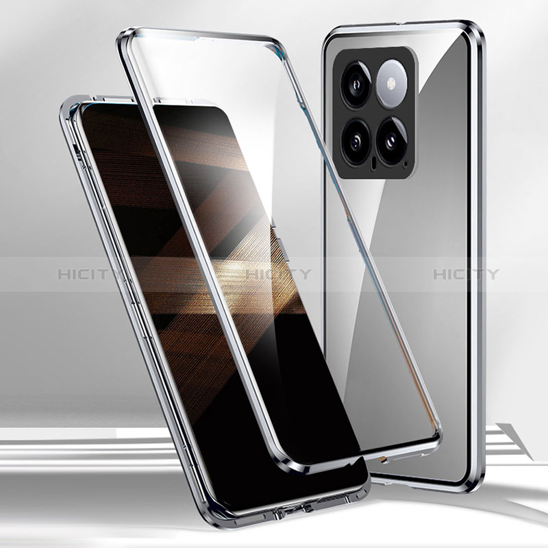 Coque Rebord Bumper Luxe Aluminum Metal Miroir 360 Degres Housse Etui Aimant pour Xiaomi Mi 14 5G Argent Plus