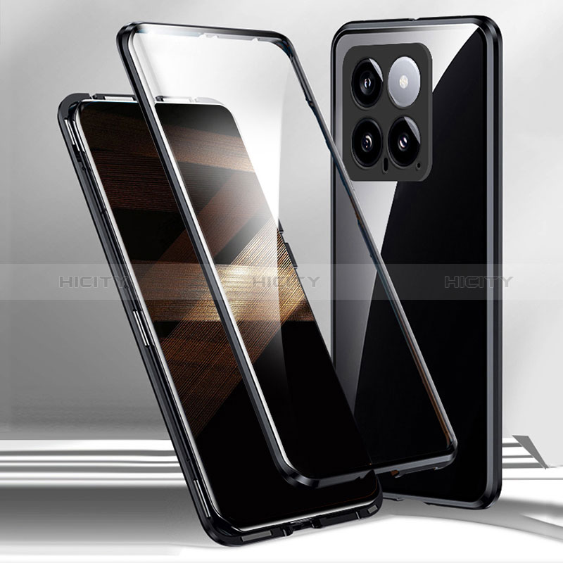 Coque Rebord Bumper Luxe Aluminum Metal Miroir 360 Degres Housse Etui Aimant pour Xiaomi Mi 14 Pro 5G Noir Plus