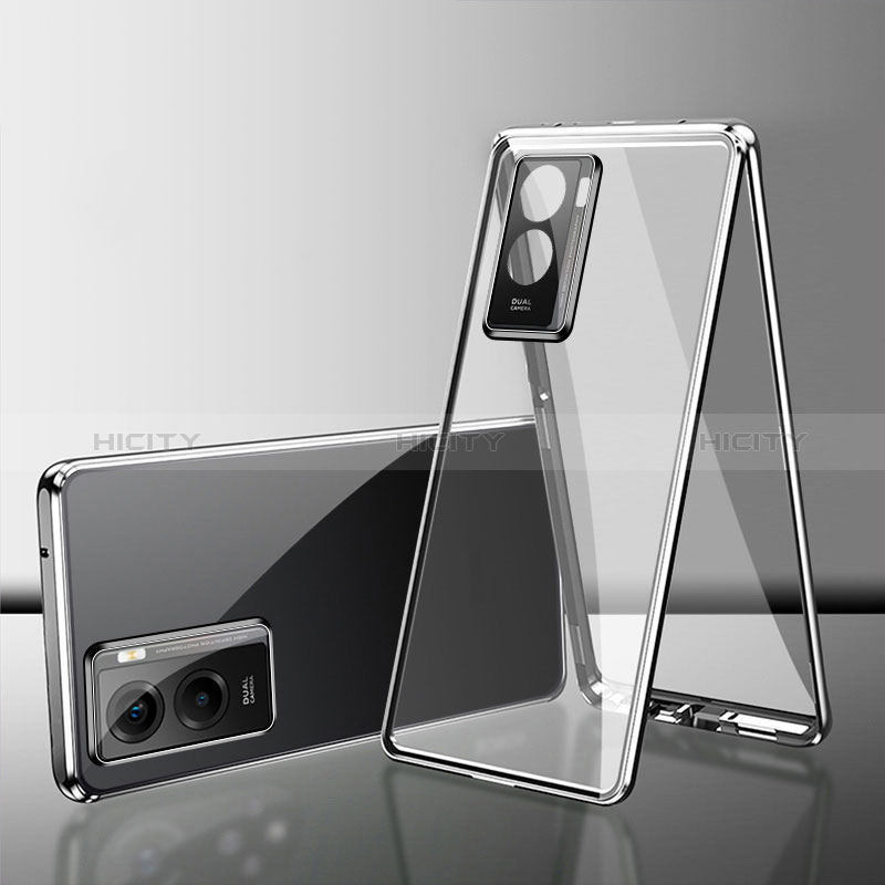 Coque Rebord Bumper Luxe Aluminum Metal Miroir 360 Degres Housse Etui Aimant pour Xiaomi Poco C51 Argent Plus