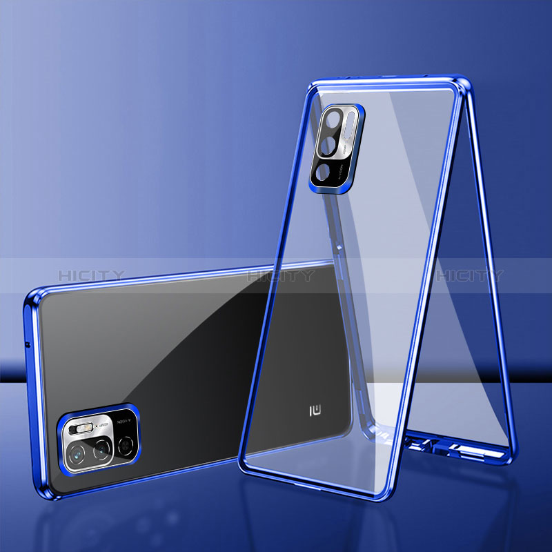 Coque Rebord Bumper Luxe Aluminum Metal Miroir 360 Degres Housse Etui Aimant pour Xiaomi POCO M3 Pro 5G Bleu Plus