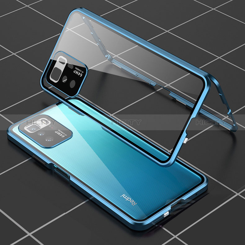 Coque Rebord Bumper Luxe Aluminum Metal Miroir 360 Degres Housse Etui Aimant pour Xiaomi Poco X3 GT 5G Bleu Plus