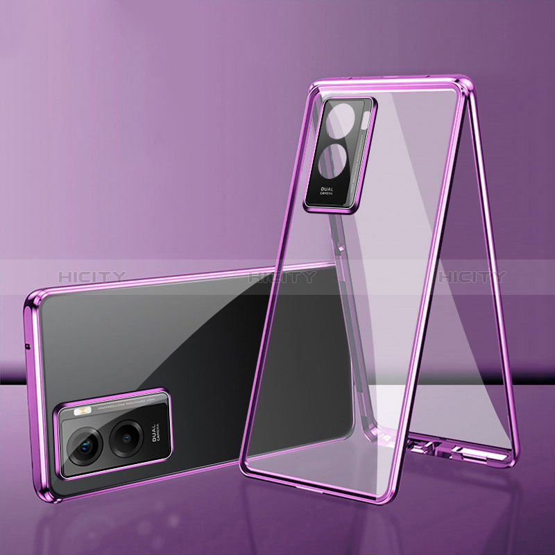 Coque Rebord Bumper Luxe Aluminum Metal Miroir 360 Degres Housse Etui Aimant pour Xiaomi Redmi A2 Violet Plus