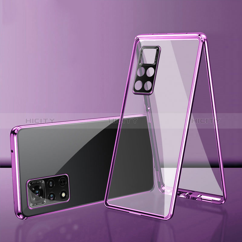 Coque Rebord Bumper Luxe Aluminum Metal Miroir 360 Degres Housse Etui Aimant pour Xiaomi Redmi Note 11 Pro 5G Violet Plus