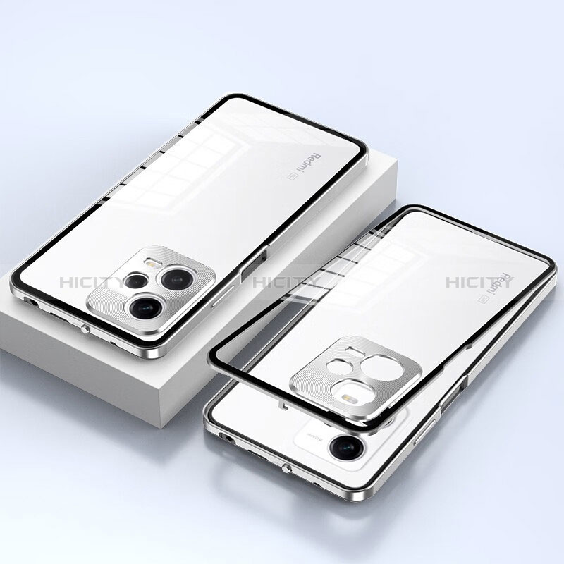 Coque Rebord Bumper Luxe Aluminum Metal Miroir 360 Degres Housse Etui Aimant pour Xiaomi Redmi Note 12 Pro 5G Argent Plus