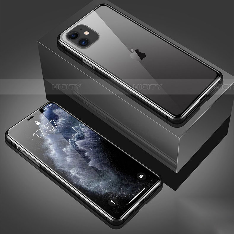Coque Rebord Bumper Luxe Aluminum Metal Miroir 360 Degres Housse Etui Aimant T01 pour Apple iPhone 11 Noir Plus