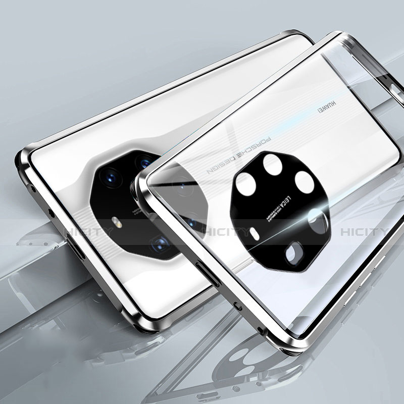 Coque Rebord Bumper Luxe Aluminum Metal Miroir 360 Degres Housse Etui Aimant T01 pour Huawei Mate 40 RS Blanc Plus