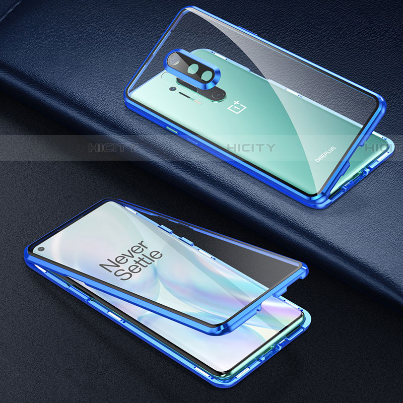 Coque Rebord Bumper Luxe Aluminum Metal Miroir 360 Degres Housse Etui Aimant T01 pour OnePlus 8 Pro Bleu Plus