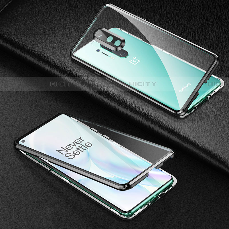 Coque Rebord Bumper Luxe Aluminum Metal Miroir 360 Degres Housse Etui Aimant T01 pour OnePlus 8 Pro Noir Plus