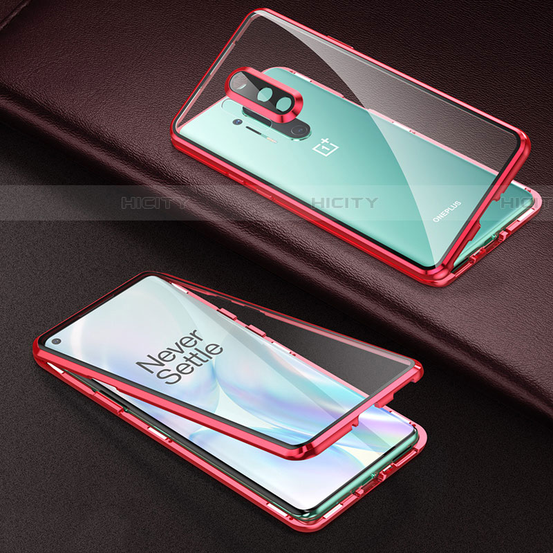 Coque Rebord Bumper Luxe Aluminum Metal Miroir 360 Degres Housse Etui Aimant T01 pour OnePlus 8 Pro Rouge Plus