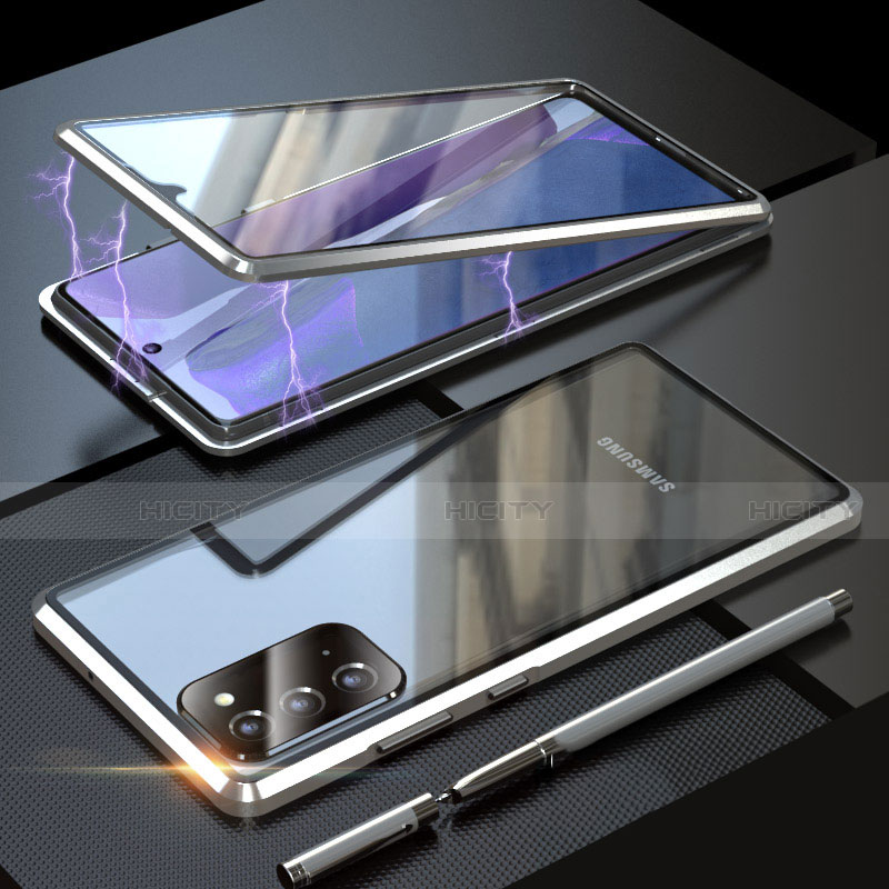 Coque Rebord Bumper Luxe Aluminum Metal Miroir 360 Degres Housse Etui Aimant T01 pour Samsung Galaxy Note 20 5G Argent Plus