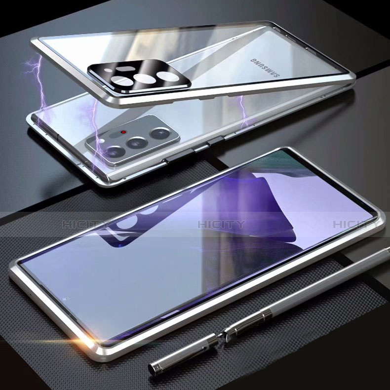 Coque Rebord Bumper Luxe Aluminum Metal Miroir 360 Degres Housse Etui Aimant T01 pour Samsung Galaxy Note 20 Ultra 5G Argent Plus