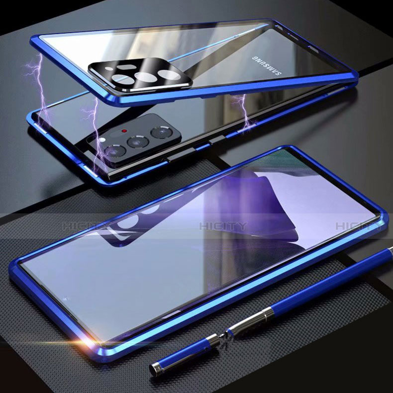 Coque Rebord Bumper Luxe Aluminum Metal Miroir 360 Degres Housse Etui Aimant T01 pour Samsung Galaxy Note 20 Ultra 5G Bleu Plus