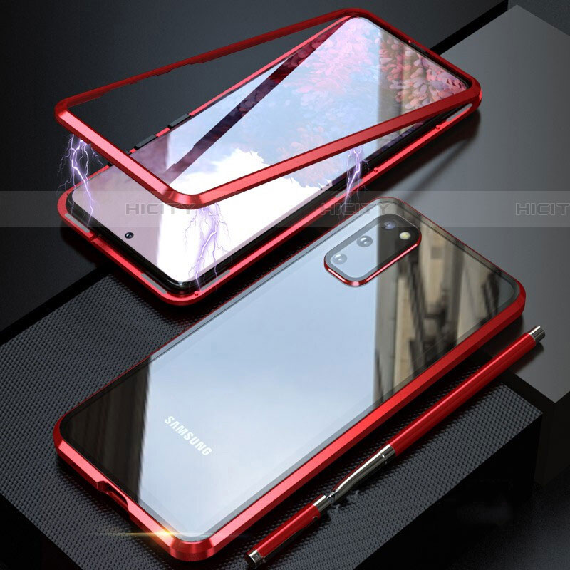 Coque Rebord Bumper Luxe Aluminum Metal Miroir 360 Degres Housse Etui Aimant T01 pour Samsung Galaxy S20 Rouge Plus