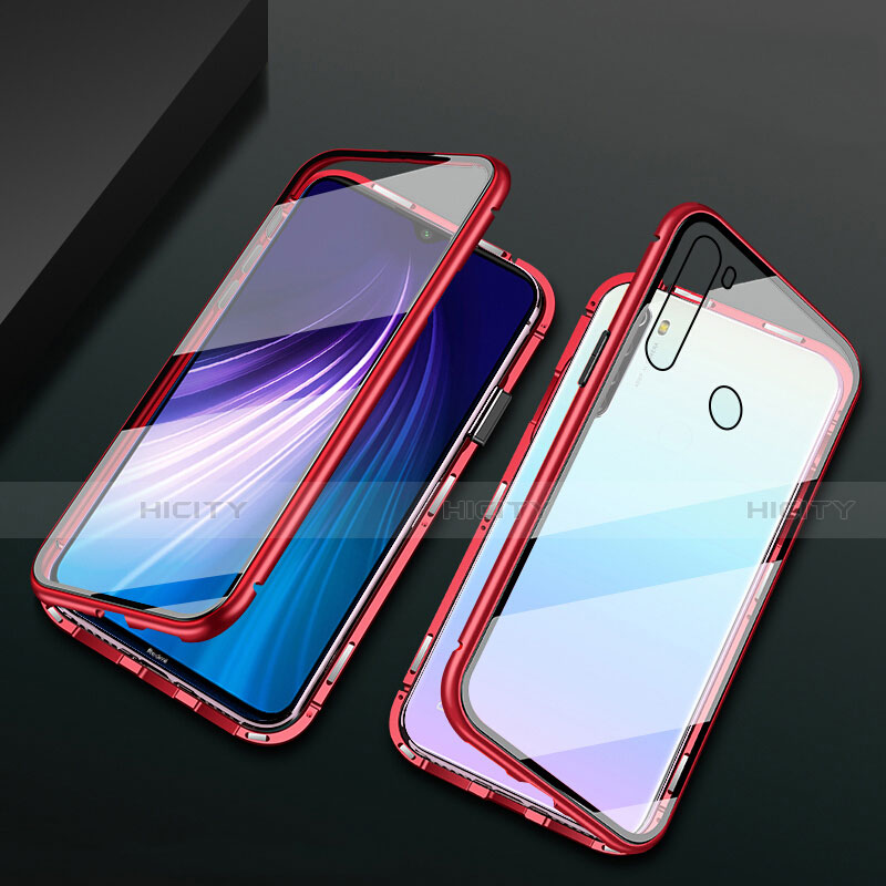 Coque Rebord Bumper Luxe Aluminum Metal Miroir 360 Degres Housse Etui Aimant T01 pour Xiaomi Redmi Note 8 (2021) Rouge Plus