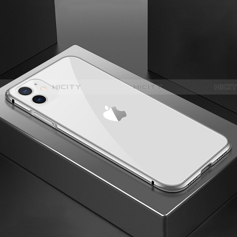 Coque Rebord Bumper Luxe Aluminum Metal Miroir 360 Degres Housse Etui Aimant T02 pour Apple iPhone 11 Argent Plus