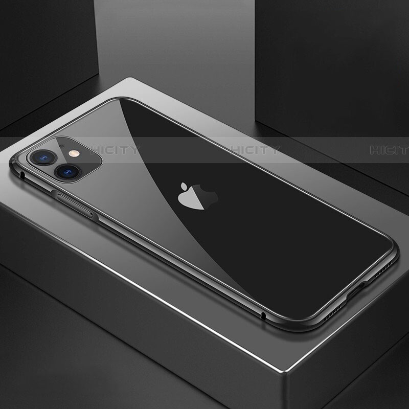 Coque Rebord Bumper Luxe Aluminum Metal Miroir 360 Degres Housse Etui Aimant T02 pour Apple iPhone 11 Noir Plus
