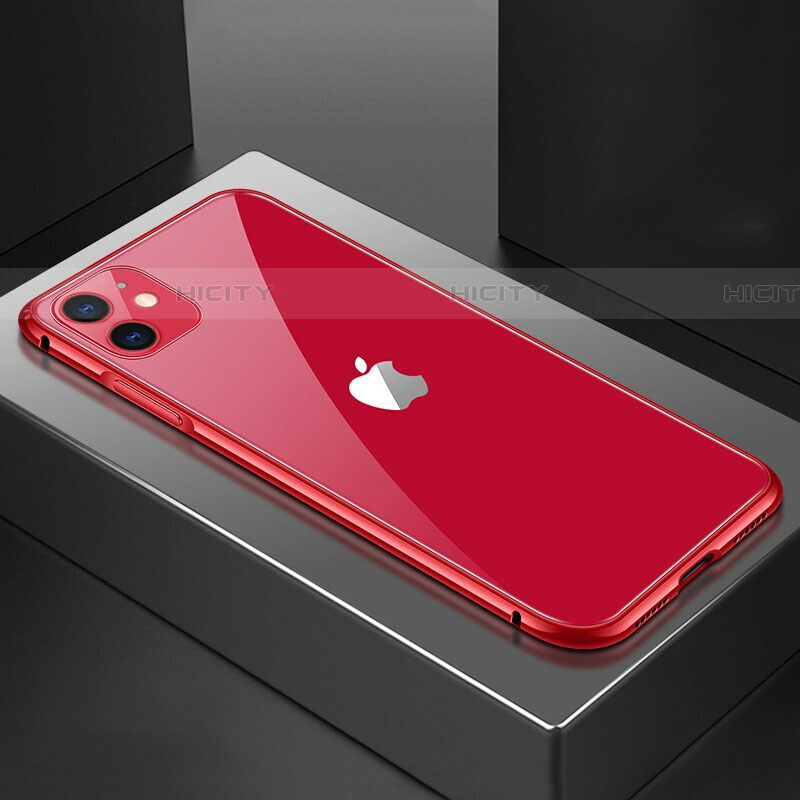Coque Rebord Bumper Luxe Aluminum Metal Miroir 360 Degres Housse Etui Aimant T02 pour Apple iPhone 11 Rouge Plus