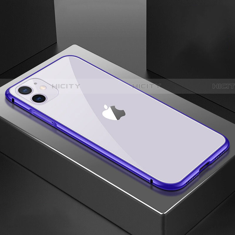 Coque Rebord Bumper Luxe Aluminum Metal Miroir 360 Degres Housse Etui Aimant T02 pour Apple iPhone 11 Violet Plus