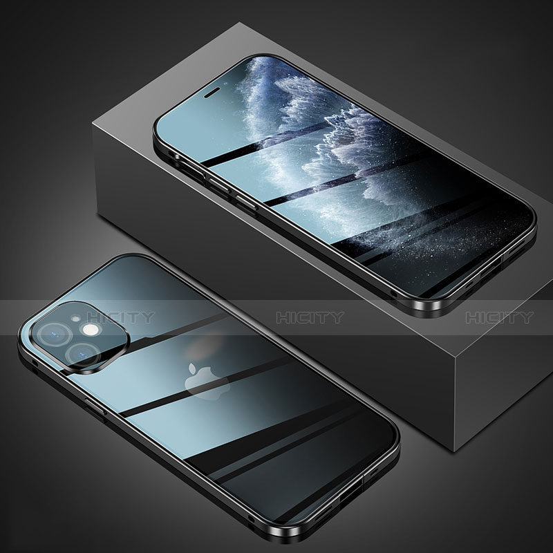 Coque Rebord Bumper Luxe Aluminum Metal Miroir 360 Degres Housse Etui Aimant T02 pour Apple iPhone 12 Noir Plus