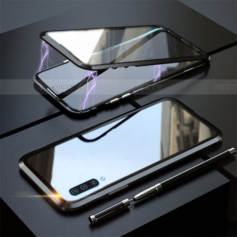Coque Rebord Bumper Luxe Aluminum Metal Miroir 360 Degres Housse Etui Aimant T02 pour Samsung Galaxy A70 Noir Plus