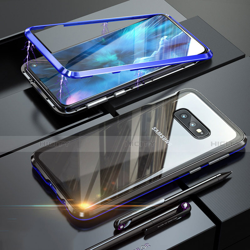 Coque Rebord Bumper Luxe Aluminum Metal Miroir 360 Degres Housse Etui Aimant T02 pour Samsung Galaxy S10e Bleu Plus