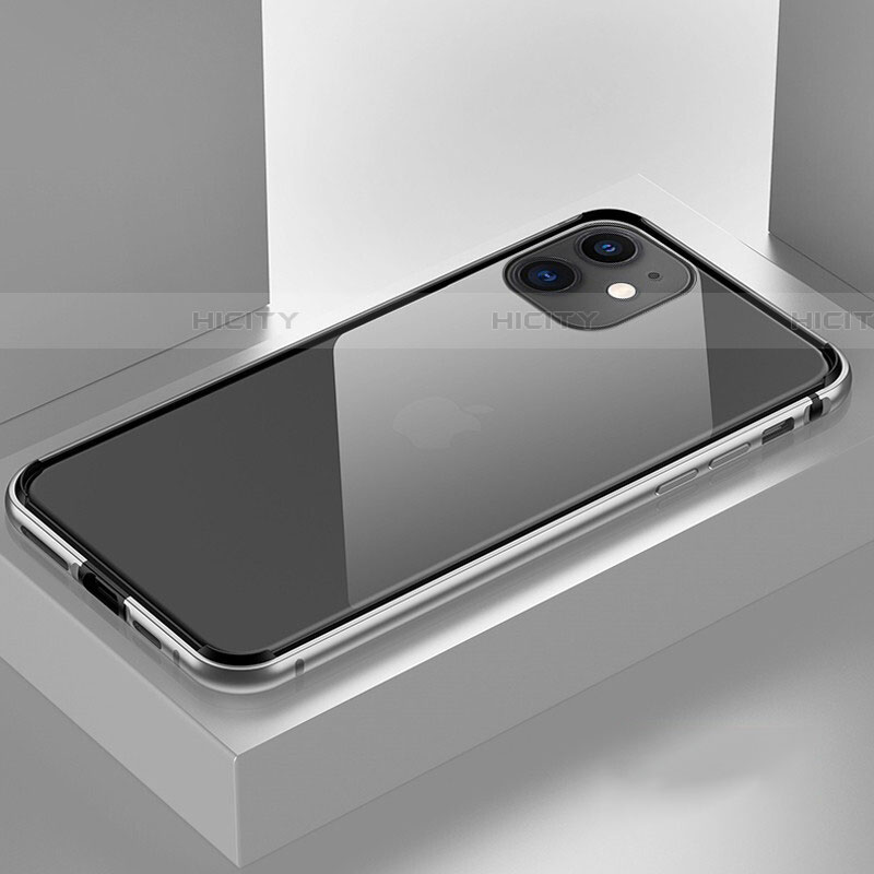 Coque Rebord Bumper Luxe Aluminum Metal Miroir 360 Degres Housse Etui Aimant T03 pour Apple iPhone 11 Argent Plus
