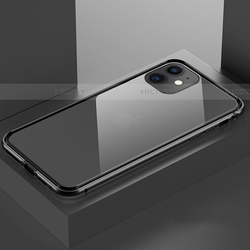 Coque Rebord Bumper Luxe Aluminum Metal Miroir 360 Degres Housse Etui Aimant T03 pour Apple iPhone 11 Noir Plus