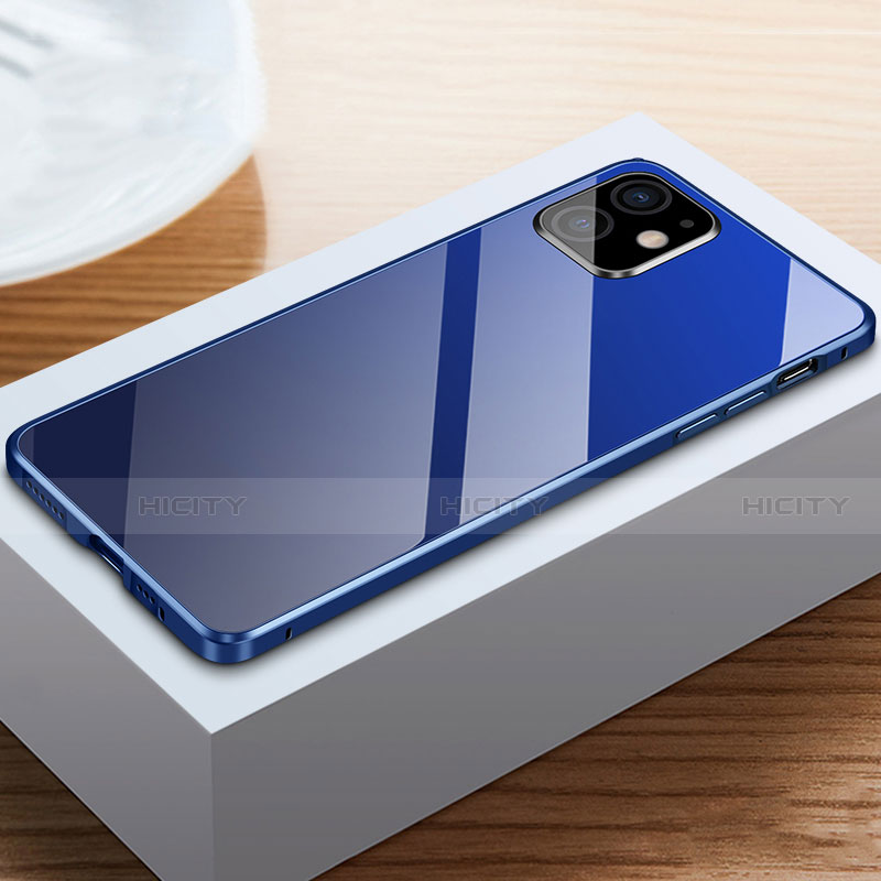 Coque Rebord Bumper Luxe Aluminum Metal Miroir 360 Degres Housse Etui Aimant T03 pour Apple iPhone 12 Mini Bleu Plus