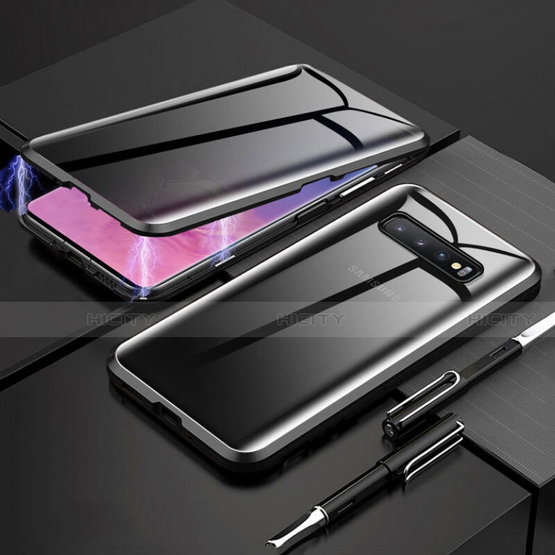Coque Rebord Bumper Luxe Aluminum Metal Miroir 360 Degres Housse Etui Aimant T03 pour Samsung Galaxy S10 Plus Noir Plus