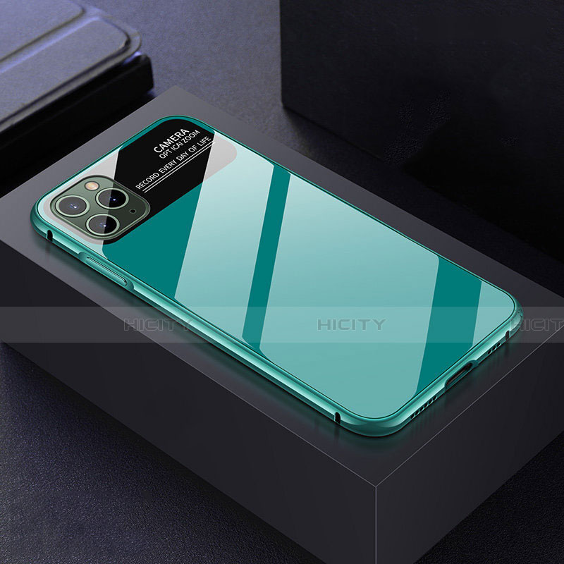 Coque Rebord Bumper Luxe Aluminum Metal Miroir 360 Degres Housse Etui Aimant T04 pour Apple iPhone 11 Pro Cyan Plus