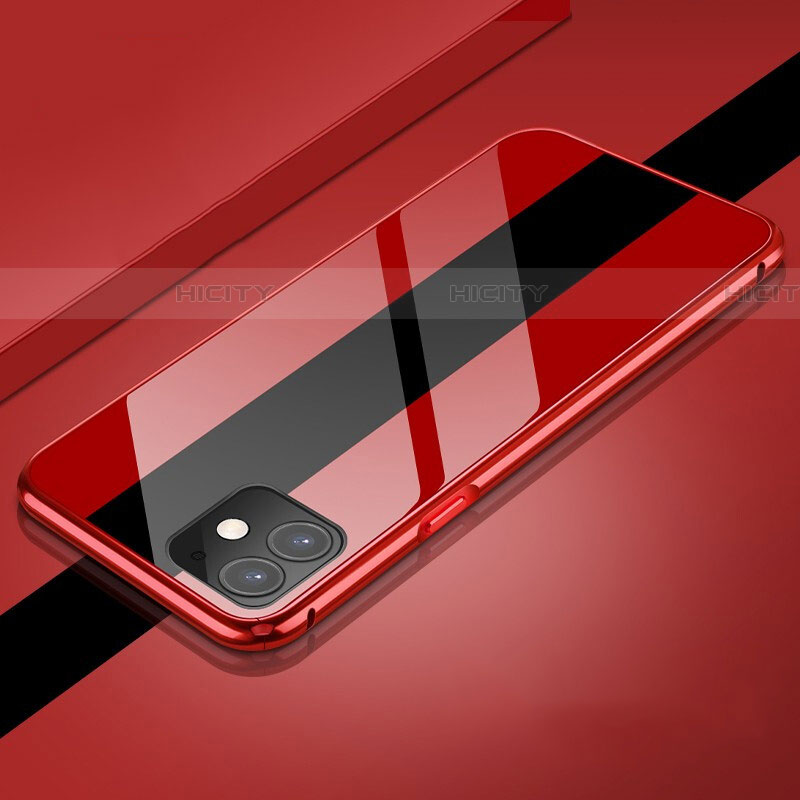 Coque Rebord Bumper Luxe Aluminum Metal Miroir 360 Degres Housse Etui Aimant T04 pour Apple iPhone 11 Rouge Plus