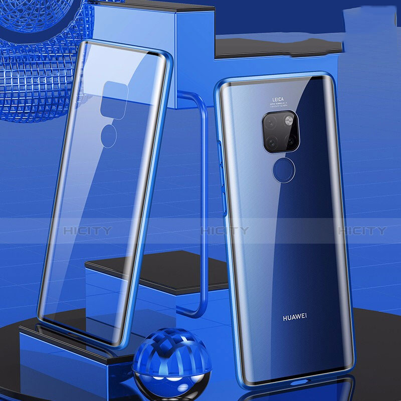 Coque Rebord Bumper Luxe Aluminum Metal Miroir 360 Degres Housse Etui Aimant T04 pour Huawei Mate 20 Bleu Plus