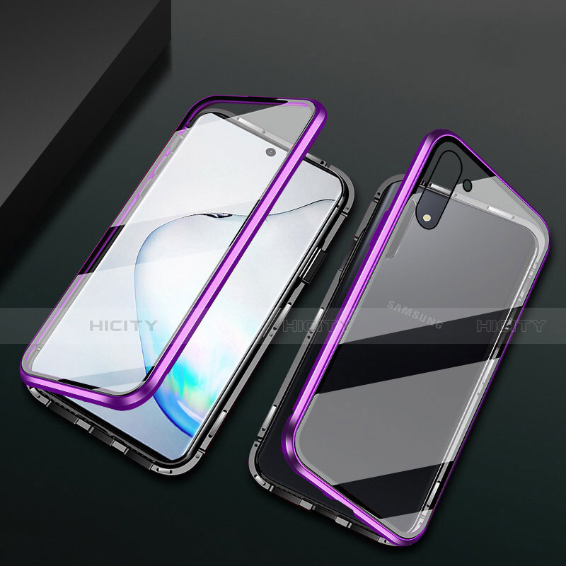 Coque Rebord Bumper Luxe Aluminum Metal Miroir 360 Degres Housse Etui Aimant T04 pour Samsung Galaxy Note 10 5G Violet Plus