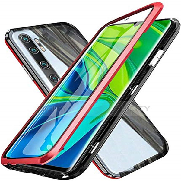 Coque Rebord Bumper Luxe Aluminum Metal Miroir 360 Degres Housse Etui Aimant T04 pour Xiaomi Mi Note 10 Pro Rouge Plus