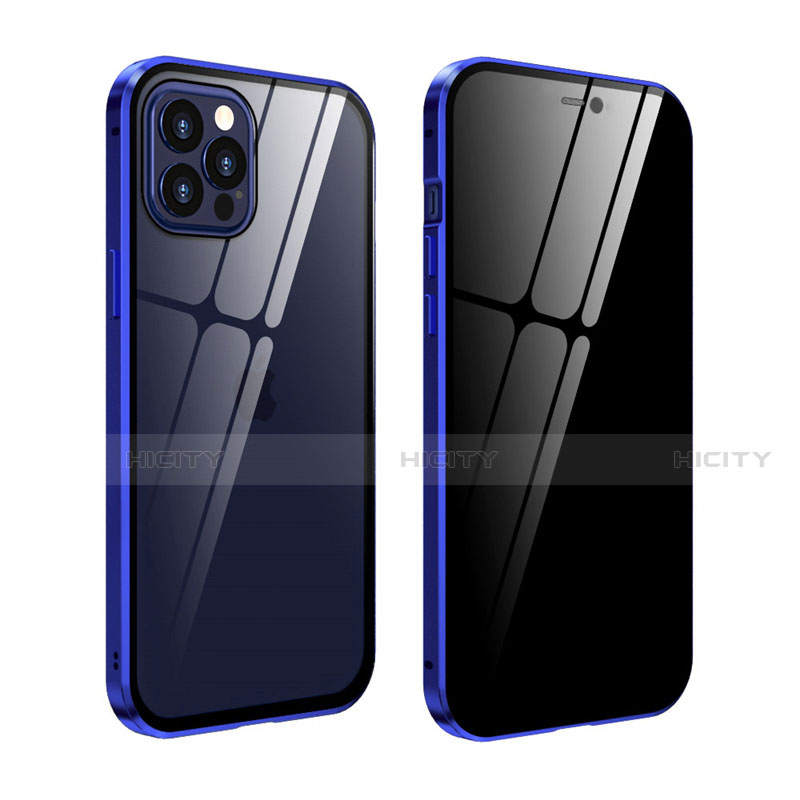 Coque Rebord Bumper Luxe Aluminum Metal Miroir 360 Degres Housse Etui Aimant T05 pour Apple iPhone 12 Pro Max Bleu Plus