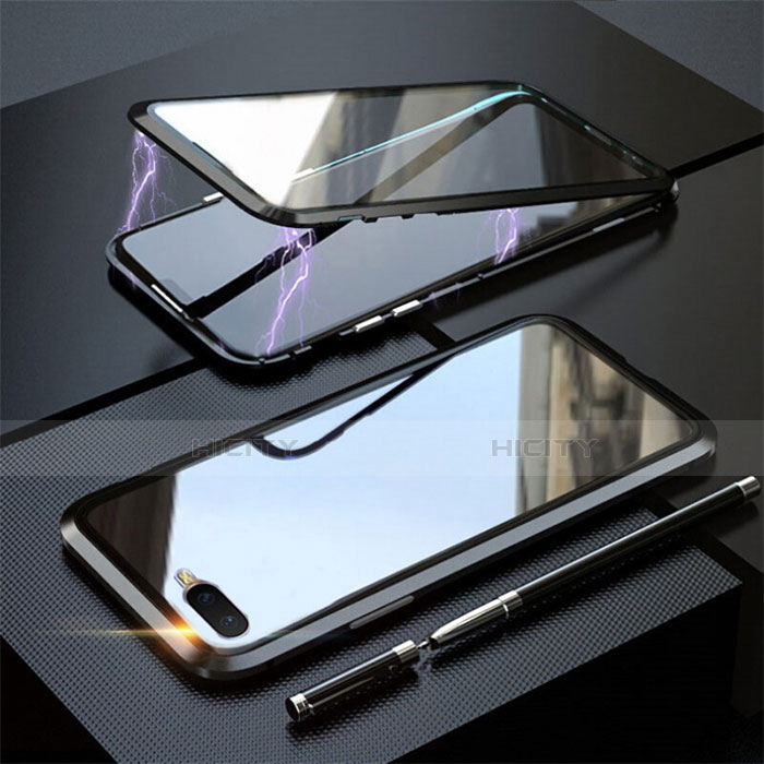 Coque Rebord Bumper Luxe Aluminum Metal Miroir 360 Degres Housse Etui Aimant T05 pour Oppo K1 Noir Plus