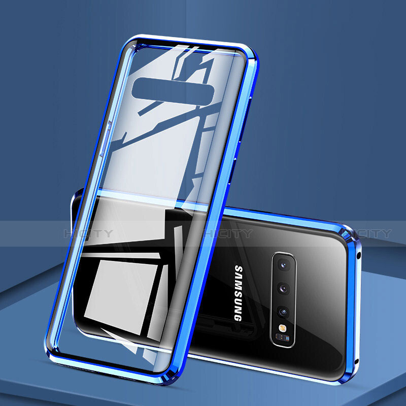 Coque Rebord Bumper Luxe Aluminum Metal Miroir 360 Degres Housse Etui Aimant T05 pour Samsung Galaxy S10 Plus Bleu Plus