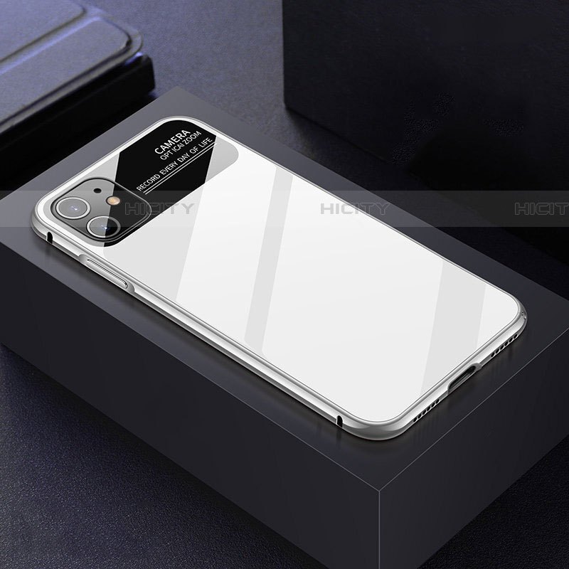 Coque Rebord Bumper Luxe Aluminum Metal Miroir 360 Degres Housse Etui Aimant T06 pour Apple iPhone 11 Blanc Plus