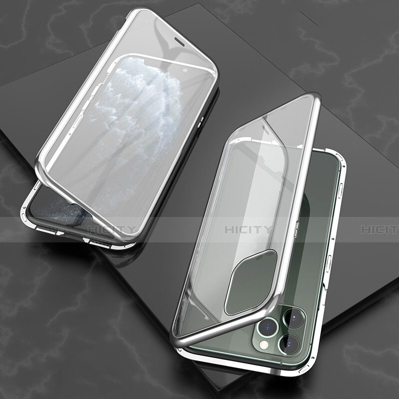 Coque Rebord Bumper Luxe Aluminum Metal Miroir 360 Degres Housse Etui Aimant T06 pour Apple iPhone 11 Pro Max Argent Plus