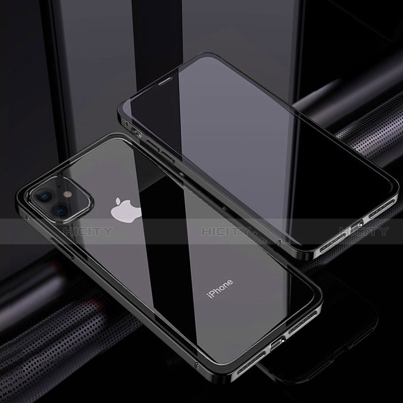 Coque Rebord Bumper Luxe Aluminum Metal Miroir 360 Degres Housse Etui Aimant T06 pour Apple iPhone 12 Mini Noir Plus