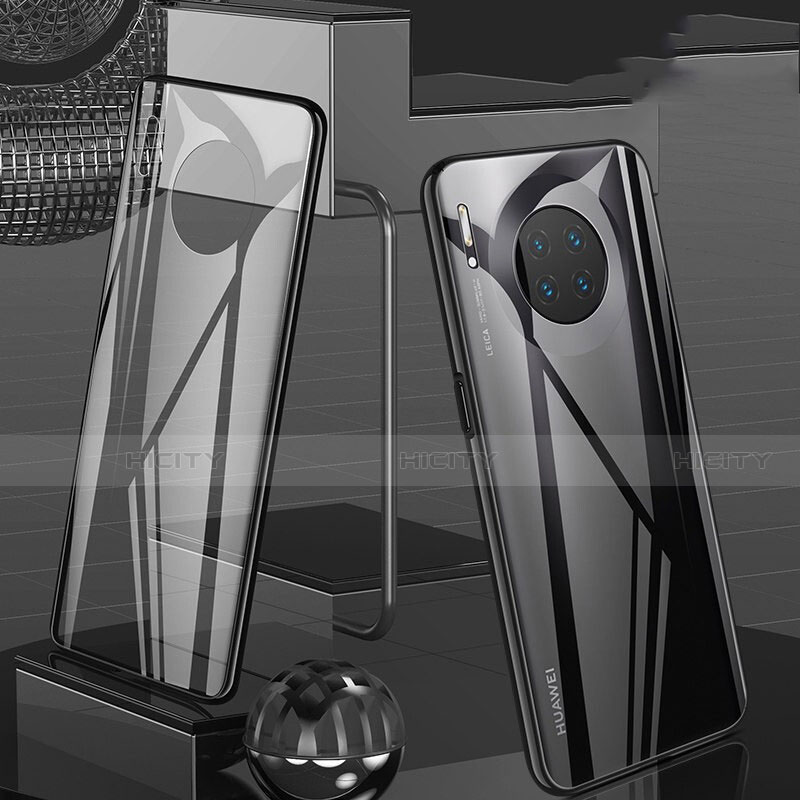 Coque Rebord Bumper Luxe Aluminum Metal Miroir 360 Degres Housse Etui Aimant T06 pour Huawei Mate 30 Pro 5G Noir Plus