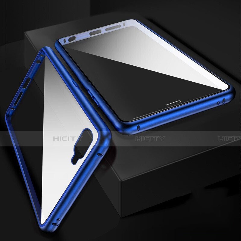 Coque Rebord Bumper Luxe Aluminum Metal Miroir 360 Degres Housse Etui Aimant T06 pour Oppo R15X Bleu Plus