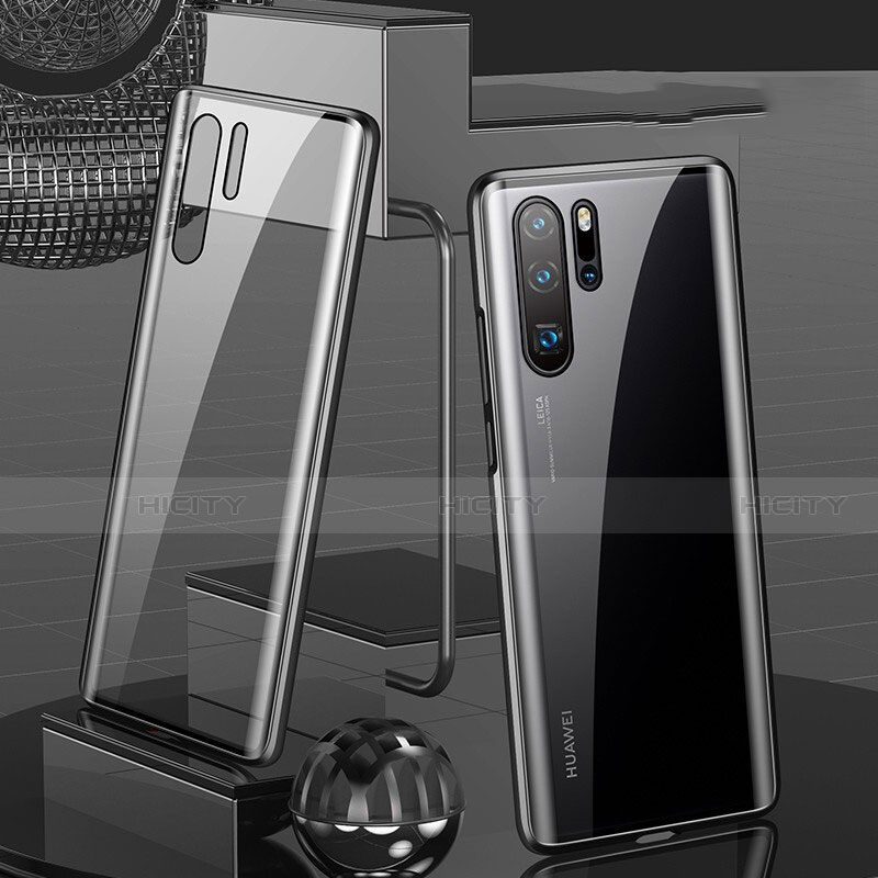 Coque Rebord Bumper Luxe Aluminum Metal Miroir 360 Degres Housse Etui Aimant T07 pour Huawei P30 Pro New Edition Noir Plus