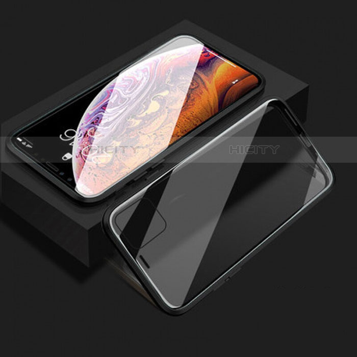 Coque Rebord Bumper Luxe Aluminum Metal Miroir 360 Degres Housse Etui Aimant T08 pour Apple iPhone 11 Noir Plus